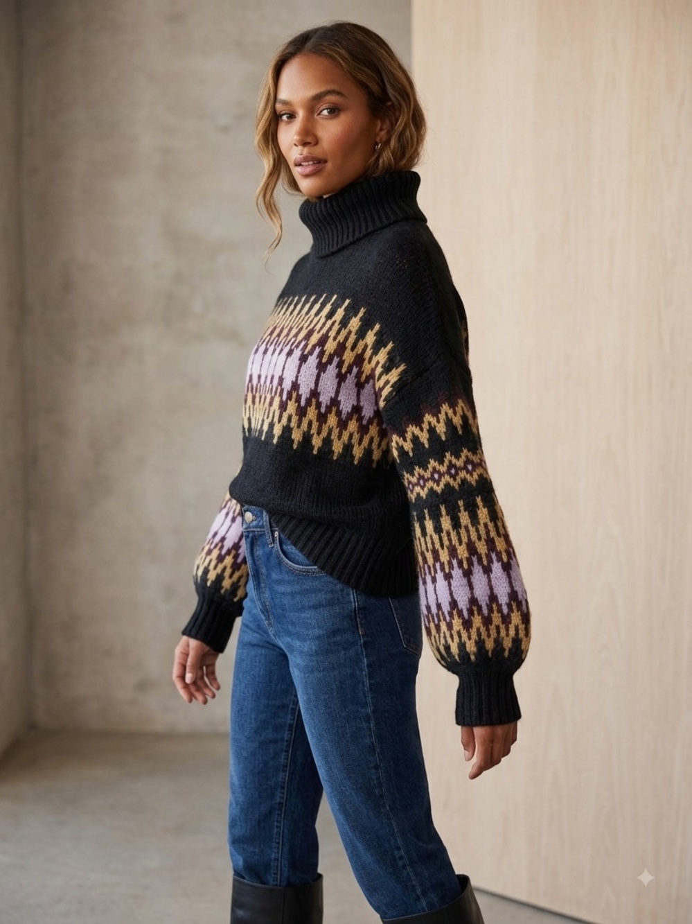 A.L.C. Ruby Fair Isle Alpaca Wool Blend Turtleneck Sweater Size XS